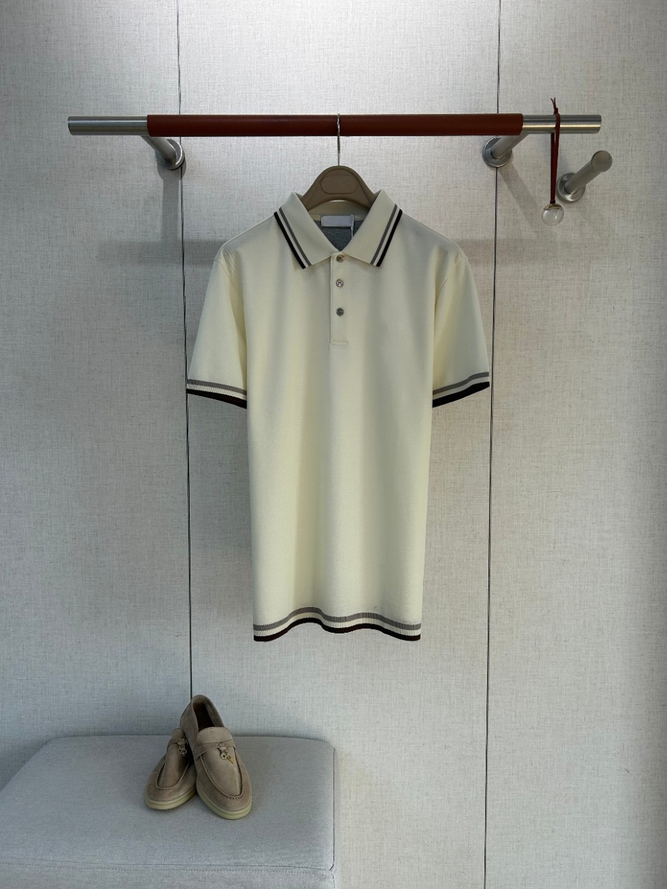 Polo Shirt Pique - Old Money Style Mens Brown Gray