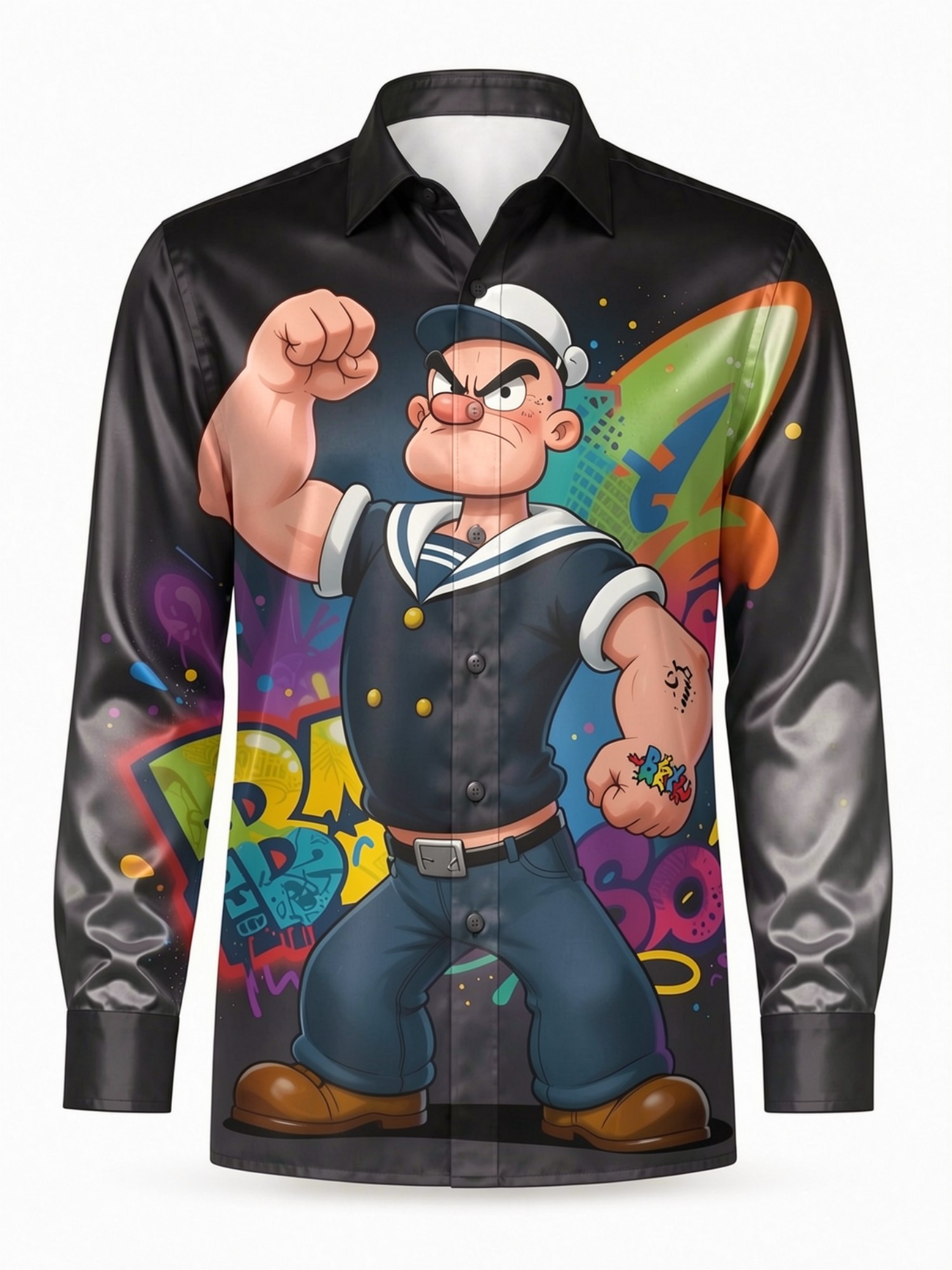 Mens Glossy Satin Long Sleeve  - огляд і ціна Resort Shirt Floral